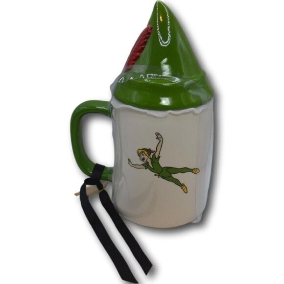 Rae Dunn Disney Peter Pan Disney Mug With Green Hat Topper - New - Picture 2 of 2